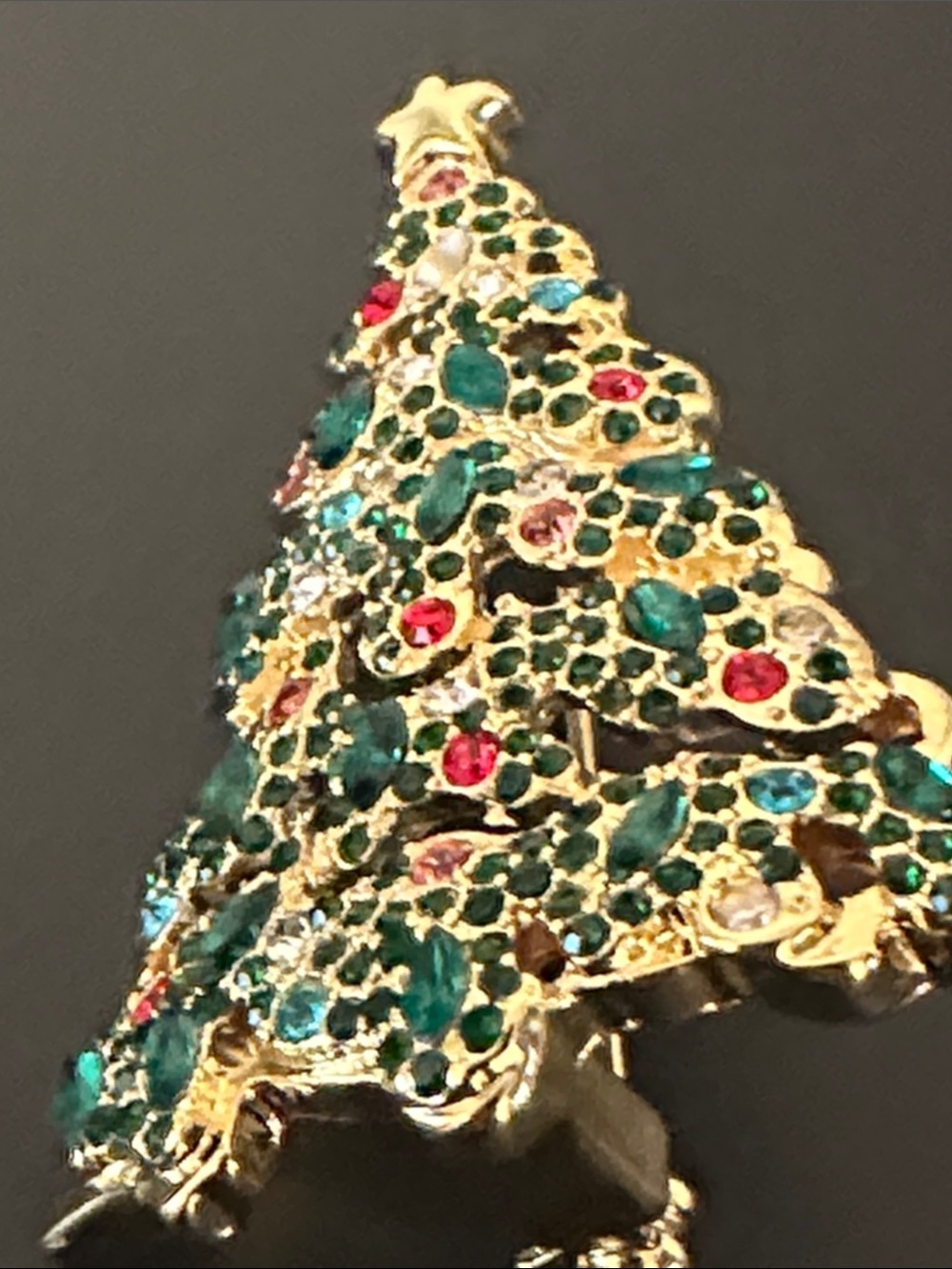 Talbots Gold-Tone Christmas Tree Brooch with Green and Pink Stones
